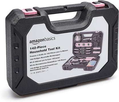 Amazon Basics Household Tool Kit With Storage Case, 142 Piece, Pink, 13.39 x 9.25 x 2.95 inch