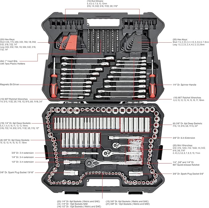 STARWORK TRUE MECHANIC 303-Piece Mechanics Tool Set and Socket Set, Professional, SAE/Metric