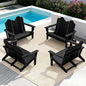 SERWALL 2 Person Adirondack Loveseat, HDPE All-Weather Folding Adirondack Bench Chair, Outdoor Adirondack Chair Set of 4, Black