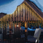 300 LED Solar Icicle Lights Outdoor with Remote Control, 33ft 8 Modes Curtain String Lights with 50 Drops, Christmas Holiday Wedding Party Decorations, Warm White