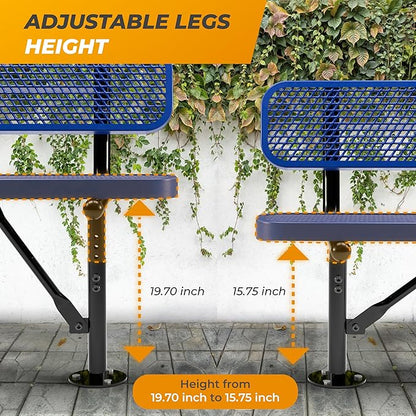 Heavy-Duty Outdoor Metal Bench, Thermoplastic-Coated, Surface, Weatherproof, Commercial-Grade for Parks, Gardens, Patios, Stores & More (6 Ft - Surface with Back, Blue)