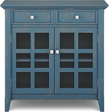 SIMPLIHOME Acadian Solid Wood 48 inch Wide Storage Bench that Seats 2 and 36 inch Wide Storage Cabinet in Distressed Coastal Blue for the Living Room, Entryway, and Family Room, Transitional Style