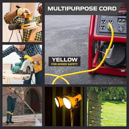 Iron Forge Cable Weatherproof 100 Ft Outdoor Extension Cord - 14/3 SJTW 15 Amp Heavy Duty Yellow Extension Cord 3 Prong - Lighted End