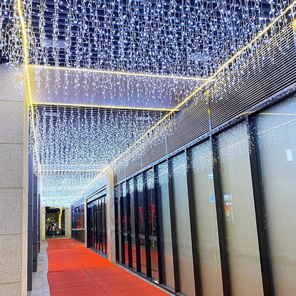 ZIMINGU Icicle Dripping Lights, 13FT 144 LEDs 8 Modes Christmas Connectable Twinkle Window Curtain Fairy Waterfall Diwali Ceiling String Lights for Outdoor Indoor Decorations (Cool White, 4X0.6M)