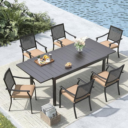 MFSTUDIO Patio Dining Set for 6, Outdoor Dining Set with Expandable Table, 7 Piece Metal Patio Table and Chairs Set, Outdoor Patio Furniture Set for Deck Backyard Poolside Garden