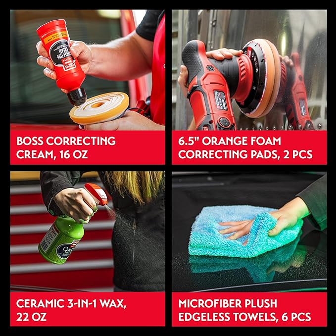 Griot's Garage G9 Orbital 2-Step Ceramic Kit for Car Polishing and Detailing, Includes Orbital Polisher, BOSS Correcting Cream, 6.5" Foam Pads, Ceramic 3-in-1 Wax, and Microfiber Towels, 11558