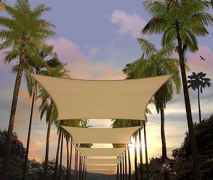 Amgo Custom Size 8' x 11' Sand Beige Rectangle Square Sun Shade Sail UPF50+ AGTAPR1620, Order to Make Canopy Awning, 95% UV Blockage, Water & Air Permeable, Commercial and Residential (We Customize)