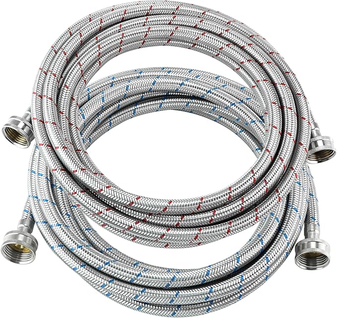 15 FT Washing Machine Hose,Long Washer Water Supply Hoses Hot And Cold Connection(2Packs),Washer Machine Hose Universal Fit for All Standard Wash Machines-by MIFLUS
