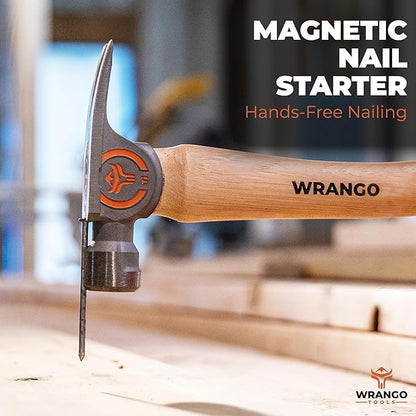 Wrango Tools 14oz Titanium Hammer - Smooth Face Framing Hammer with 38mm Diameter Pole & Curved 17" Hickory Handle for Framing, Roofing, Carpentry & Construction - Magnetic Nail Starter