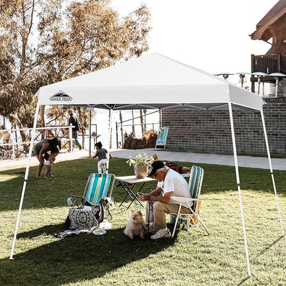 EAGLE PEAK 11x11 Slant Leg Pop-up Canopy Tent Easy One Person Setup Instant Outdoor Beach Canopy Folding Portable Sports Shelter 11' x 11' Base 9' x 9' Top (White)