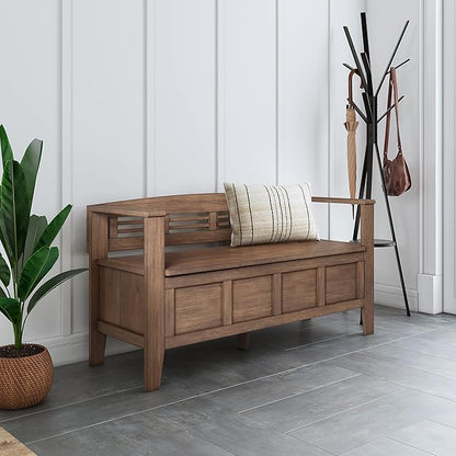 SIMPLIHOME Adams Entryway Storage Bench - 48 inch Wide Solid Wood Hallway Seat in Rustic Natural Aged Brown, Contemporary Bench for Entryway or Living Room with Lift-Up Lid and Spacious Storage