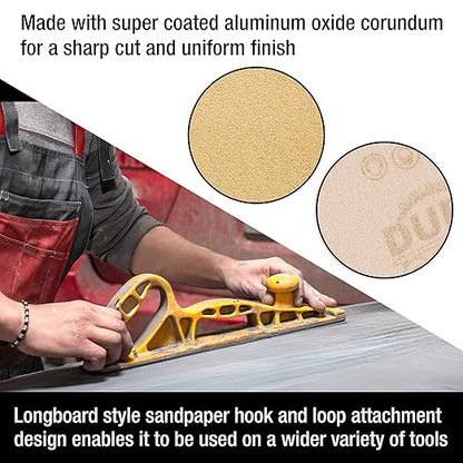 Dura-Gold Premium - 60 Grit Gold - Hook & Loop Backing Longboard Continuous Sandpaper Roll, 2-3/4" Wide, 12 Yards Long - For Automotive & Woodworking Air File Long Board Sanders, Hand Sanding Blocks