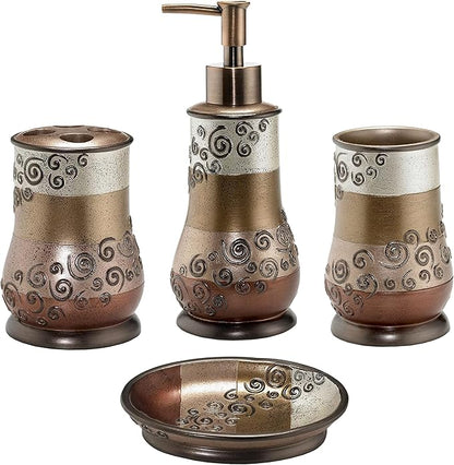 Zahari Home 4pc Miramar Bathroom Accessories Sets Lotion Pump, Tumbler, Tooth Brush Holder and Soap Dish Unique Design Multi Color Bathroom Set