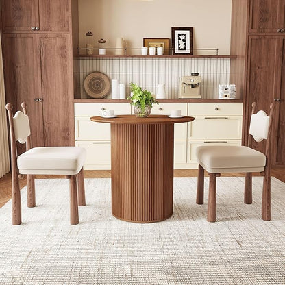 AVZEAR 31.5" Round Dining Table for 2 People, Small Kitchen Dinner Table with Fluted Wood Base, Farmhouse Circle Dining Tables for Home, Kitchen, Dining Room, Living Room (Walnut)