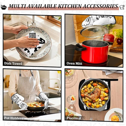 8 Pcs Farmhouse Kitchen Decor Accessories Set 4 Black White Kitchen Dish Towels 2 Oven Mitts 2 Pot Holders Kitchens Towels Pot Holders Oven Mitt Decor for Cooking Baking Housewarming Daughter Mom Gift