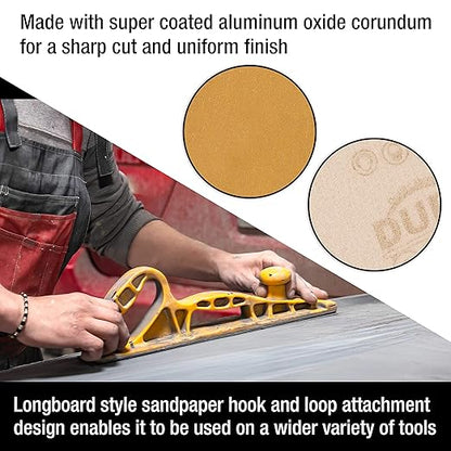 Dura-Gold Premium - 220 Grit Gold - Hook & Loop Backing Longboard Continuous Sandpaper Roll, 2-3/4" Wide, 12 Yards Long - For Automotive & Woodworking Air File Long Board Sanders, Hand Sanding Blocks