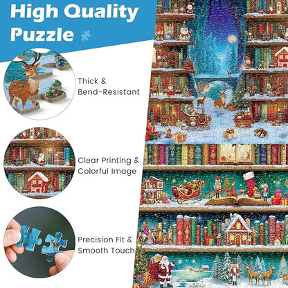 Sutinban 2 Packs Christmas Bookself 500 Piece Puzzles for Adults, Jigsaw Puzzle for Kids Adults Seniors, Challenging Colorful Puzzles Family Game Gift Decor 20.0 * 14.2