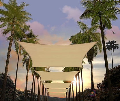 Amgo Custom Size 12 feet x 12 feet Beige Rectangle Sun Shade Sail ATAPR1620 Canopy Awning, 95% UV Blockage, Water & Air Permeable, Commercial and Residential, 5 Years Warranty (We Customize)
