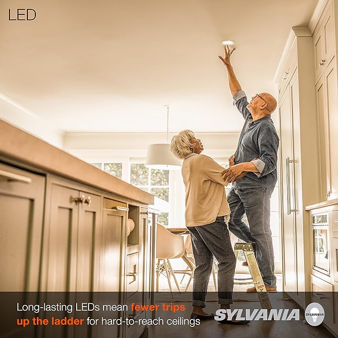 LEDVANCE Sylvania 4” LED Recessed Lighting Downlight with Trim, Dimmable, 7.5W=65W, 600 Lumens, White 3000K, Wet Rated/UL/Energy Star - 4 Pack (62022)