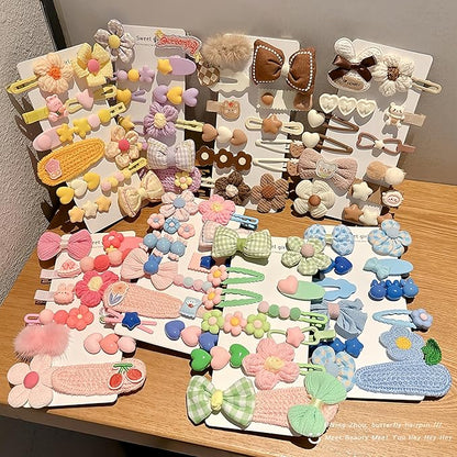 (12 Pcs) Super Cute Lovely Warm Autumn Winter Spring Theme Kid's Hairpin Flower Floral Bear Bowknot Hair Clips Hair Decoration Women Girls Salon Hairstyle Hairdressing Grip -Pink