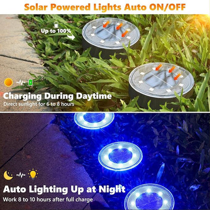 Joomer 2-in-1 Solar Lights Outdoor Waterproof, 16 Pack 8 LED, Blue | Solar Powered Garden Lights Ground Disc Landscape Lighting for Patio Pathway Lawn Yard Driveway Walkway Deck Step