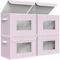 Univivi Fabric Foldable Storage Boxes [4-Pack] Large Collapsible Stackable Storage Bins with Lids, Closet Organizers and Storage Cube Basket for Home, Office, Bedroom (Pink, 17”x 12” x 12”)