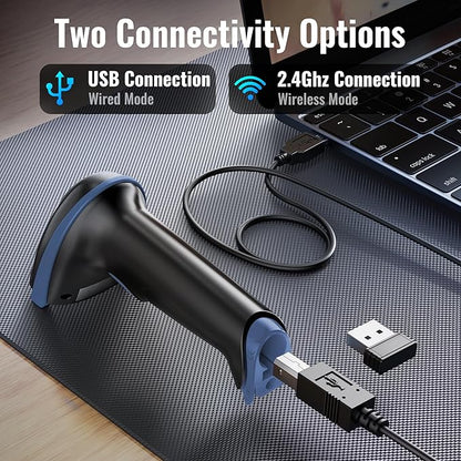 Tera 1D 2D QR Barcode Scanner Wireless and Wired with Battery Level Indicator Digital Printed Bar Code Reader Cordless Handheld Barcode Scanner Compact Plug and Play Model D5100