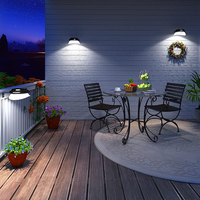 JSOT Solar Fence Lights, Bright Security Outdoor Backyard Lights Waterproof, Patio Decor Sign Lighting for Eaves Deck Pathway Garden Garage Stairs Wall 2 Installations Methods - White Light, 6 Pack