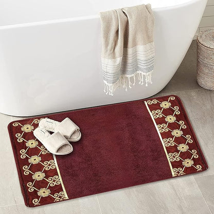 Zahari Home Elegant Rose Classic Bathroom Rug Modern Bath Rug Luxury Contemporary Decor Beautiful Shower Mat Unique Design Stylish Bathroom Runner Rug Bath Shower Tub Décor