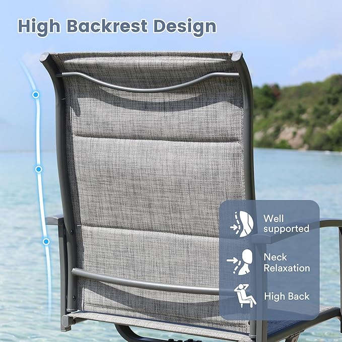 VICLLAX 3 Pieces Small Patio Table and Swivel Chairs for 2, All Weather Patio Dining Set for, Grey Wood Grain Tabletop and Grey Fabric