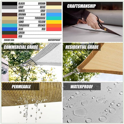 Amgo Custom Size 14' x 19' Sand Beige Rectangle Square Sun Shade Sail UPF50+ AGTAPR1620, Order to Make Canopy Awning, 95% UV Blockage, Water & Air Permeable, Commercial and Residential (We Customize)